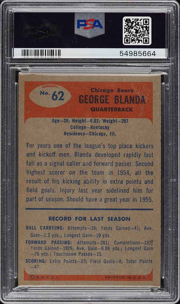 1955 Bowman FB Card # 62 George Blanda HOF PSA 8 NM-MT (MGD2)