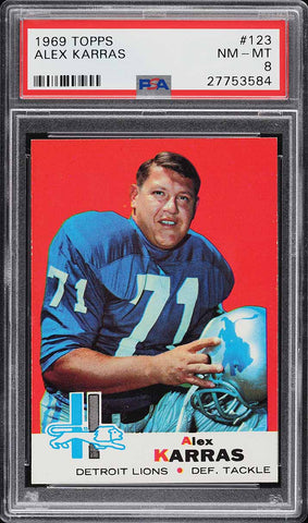 1969 Topps FB Card #123 Alex Karras Detroit Lions HOF PSA 8 NM-MT (MGD2)