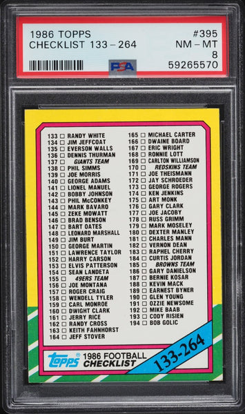 1986 Topps FB Card #395 Checklist 133-264 PSA 8 NM-MT (MGD2)