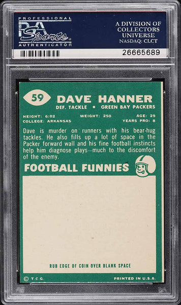 1960 Topps FB Card # 59 Dave Hanner Green Bay Packers HOF PSA 8 NM-MT (MGD2)