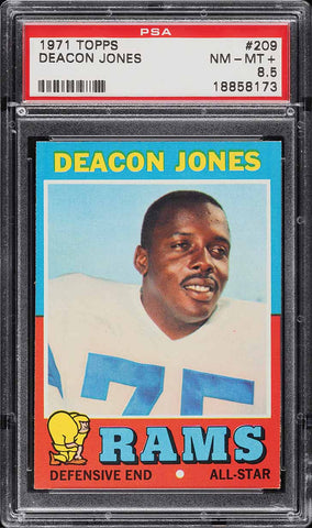 1971 Topps FB Card #209 Deacon Jones LA Rams HOF ALL-STAR PSA 8.5 NM-MT+ (MGD2)