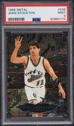 1996 Metal BkB Card #246 John Stockton Utah Jazz HOF PSA 9 MINT (MGD2)