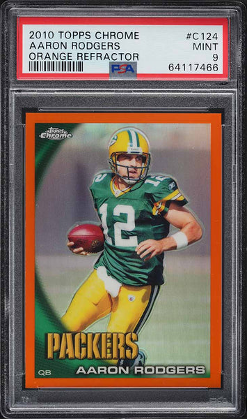 2010 Topps Chrome FB Card #C124 Aaron Rodgers ORANGE REFRACTOR PSA 9 MINT (MGD2)