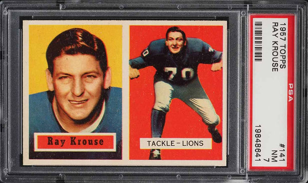 1957 Topps FB Card #141 Ray Krouse Detroit Lions PSA 7 NRMT (MGD2)