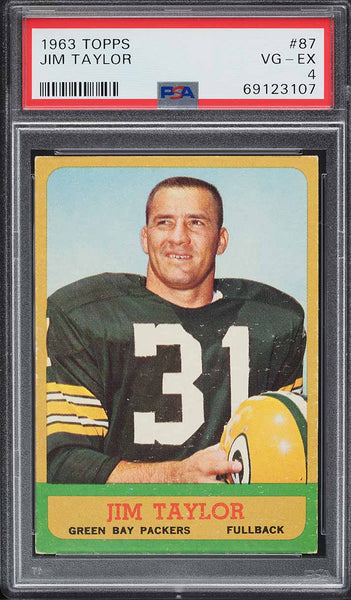 1963 Topps FB Card # 87 Jim Taylor Green Bay Packers HOF PSA 4 VGEX (MGD2)