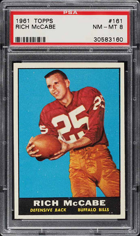 1961 Topps FB Card #161 Rich McCabe Buffalo Bills ROOKIE RC PSA 8 NM-MT (MGD2)