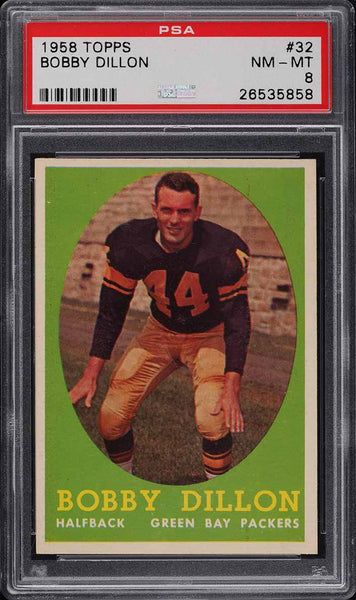 1958 Topps FB Card # 32 Bobby Dillon Green Bay Packers HOF PSA 8 NM-MT (MGD2)