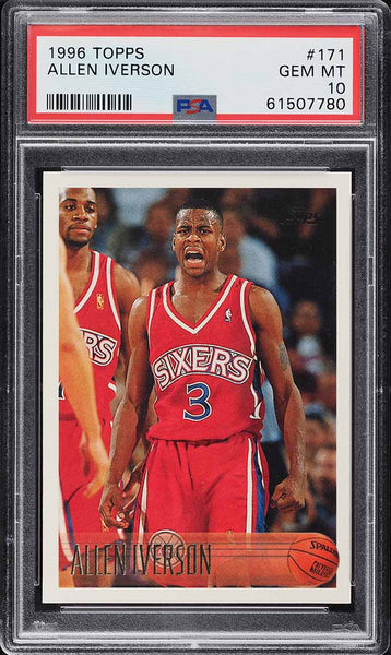 1996 Topps Bkb Card #171 Allen Iverson ROOKIE RC PSA 10 GEM MINT (MGD2)