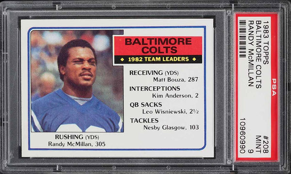 1983 Topps FB Card #208 Randy McMillan Baltimore Colts TEAM LEADERS PSA 9 MINT (MGD2)