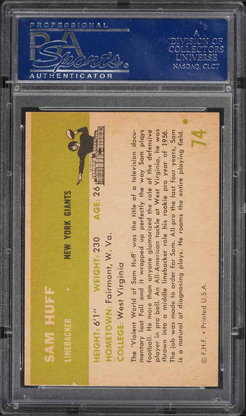 1961 Fleer FB Card # 74 Sam Huff New York Giants HOF PSA 8 NM-MT (MGD2)