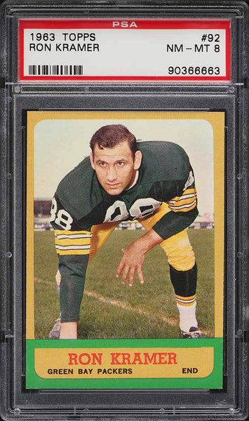 1963 Topps FB Card # 92 Ron Kramer Green Bay Packers HOF PSA 8 NM-MT (MGD2)