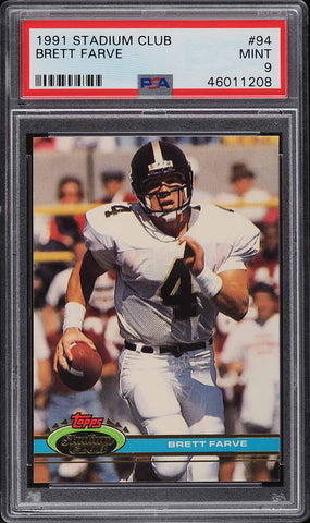 1991 Stadium Club FB Card # 94 Brett Favre ROOKIE RC HOF PSA 9 MINT (MGD2)