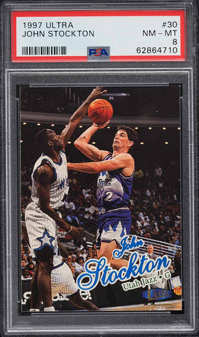 1997 Ultra BkB Card # 30 John Stockton Utah Jazz HOF PSA 8 NM-MT (MGD2)