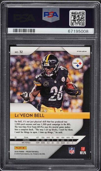 2018 Panini Prizm FB Card # 32 Le'Veon Bell RED WHITE BLUE PRIZM PSA 10 GEM MINT (MGD2)