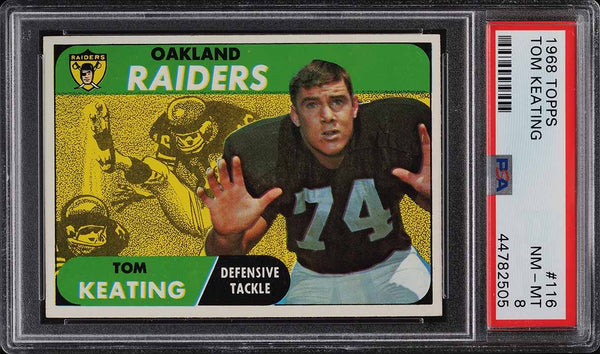 1968 Topps FB Card #116 Tom Keating PSA 8 NM-MT (MGD2)