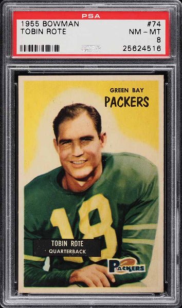 1955 Bowman FB Card # 74 Tobin Rote Green Bay Packers HOF PSA 8 NM-MT (MGD2)