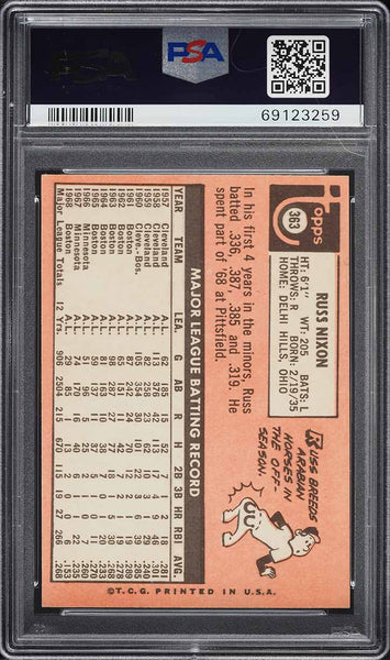 1969 Topps BB Card #363 Russ Nixon Chicago White Sox PSA 8 NM-MT (MGD2)