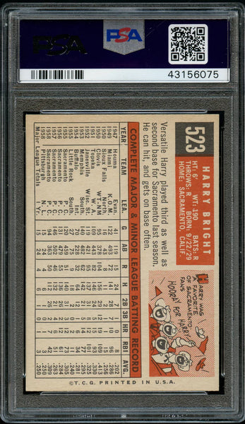 1959 Topps BB Card #523 Harry Bright ROOKIE RC PSA 8 NM-MT (MGD2)