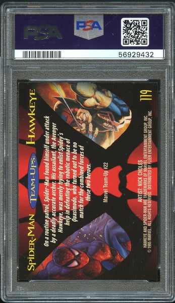 1995 Ultra Spider-Man Card #119 Hawkeye TEAM-UPS GOLD FOIL SIGNATURE PSA MINT 9 (MGD2)