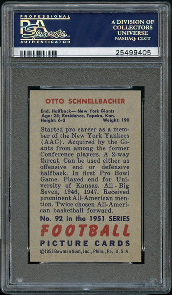 1951 Bowman FB Card # 92 Otto Schnellbacher New York Giants PSA NM 7 (MGD2)