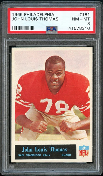 1965 Philadelphia FB Card #181 John Lewis Thomas San Francisco 49ers PSA NM-MT 8 (MGD2)