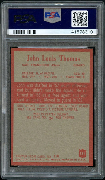 1965 Philadelphia FB Card #181 John Lewis Thomas San Francisco 49ers PSA NM-MT 8 (MGD2)