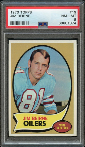 1970 Topps FB Card # 19 Jim Bierne Houston Oilers PSA NM-MT 8 (MGD2)