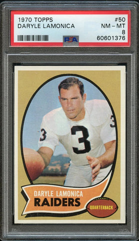 1970 Topps FB Card # 50 Daryle Lamonica Oakland Raiders PSA NM-MT 8 (MGD2)