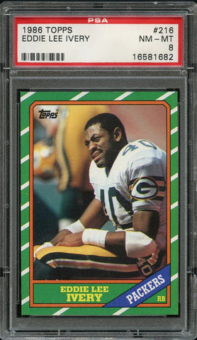 1986 Topps FB Card #216 Eddie Lee Ivery Green Bay Packers PSA NM-MT 8 (MGD2)