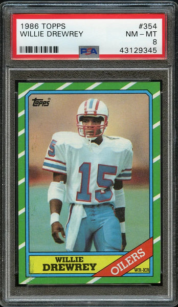 1986 Topps FB Card #354 Willie Drewrey Houston Oilers PSA NM-MT 8 (MGD2)