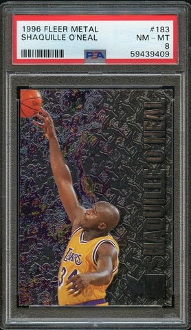 1996 Fleer Metal BkB Card #183 Shaquille O'Neal Los Angeles Lakers HOF PSA 8 (MGD2)