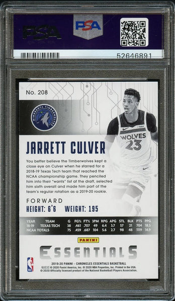 2019 Panini Chronicles BkB Card #208 Jarrett Culver ROOKIE RC PSA 10 (MGD2)