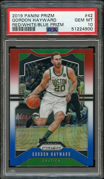 2019 Panini Prizm BkB Card # 42 Gordon Hayward RED/WHITE/BLUE PSA GEM MINT 10 (MGD2)