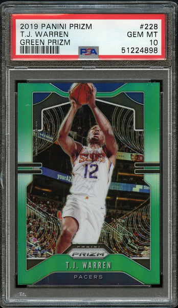 2019 Panini Prizm BkB Card #228 T.J. Warren GREEN PRIZM PSA GEM MINT 10 (MGD2)