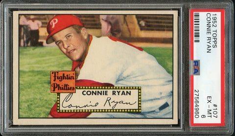 1952 Topps BB Card #107 Connie Ryan Philadelphia Phillies PSA EX-MT 6 (MGD2)