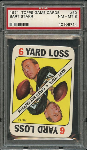 1971 Topps FB Game Cards # 50 Bart Starr Green Bay Packers HOF PSA NM-MT 8 (MGD2)