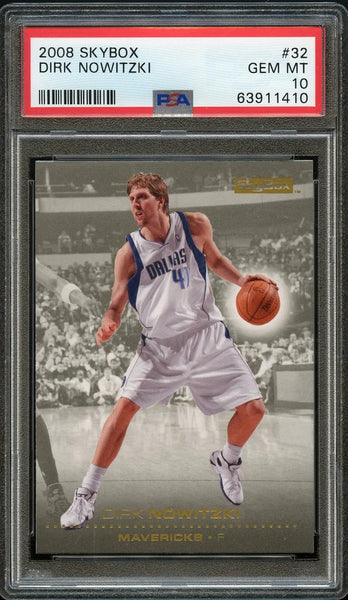 2008 Skybox BkB Card # 32 Dirk Nowitzki Dallas Mavericks PSA GEM MINT 10 (MGD2)