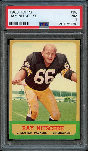 1963 Topps FB Card # 96 Ray Nitschke Green Bay Packers ROOKIE RC HOF PSA NM 7 (MGD2)