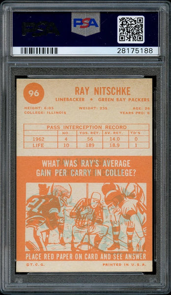 1963 Topps FB Card # 96 Ray Nitschke Green Bay Packers ROOKIE RC HOF PSA NM 7 (MGD2)