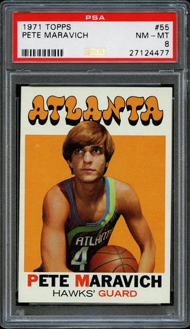 1971 Topps Bkb Card # 55 Pete Maravich SHORT PRINT HOF PSA 8 NM-MT (MGD3)