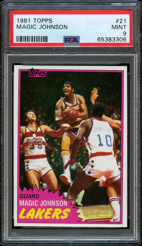 1981 Topps BkB Card # 21 Magic Johnson Los Angeles Lakers HOF PSA MINT 9 (MGD3)